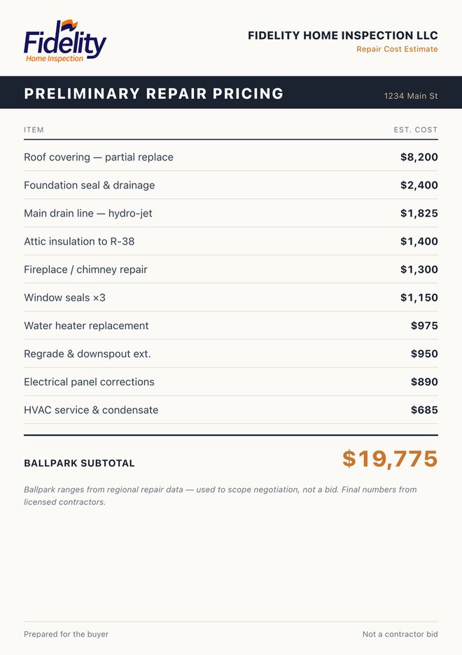 Ballpark repair pricing